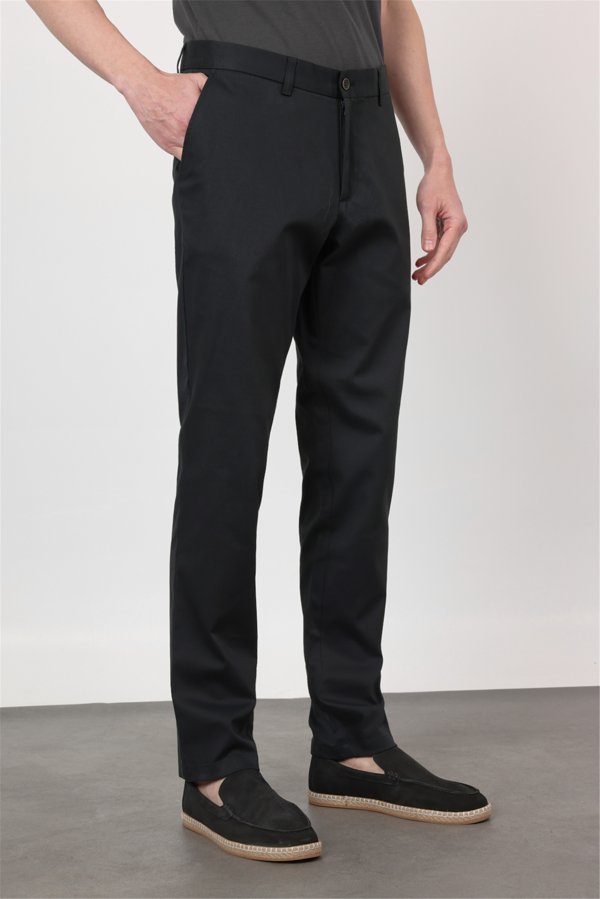 Siyah Yan Cep Comfort Fit Pamuklu Chino Pantolon 1003260172