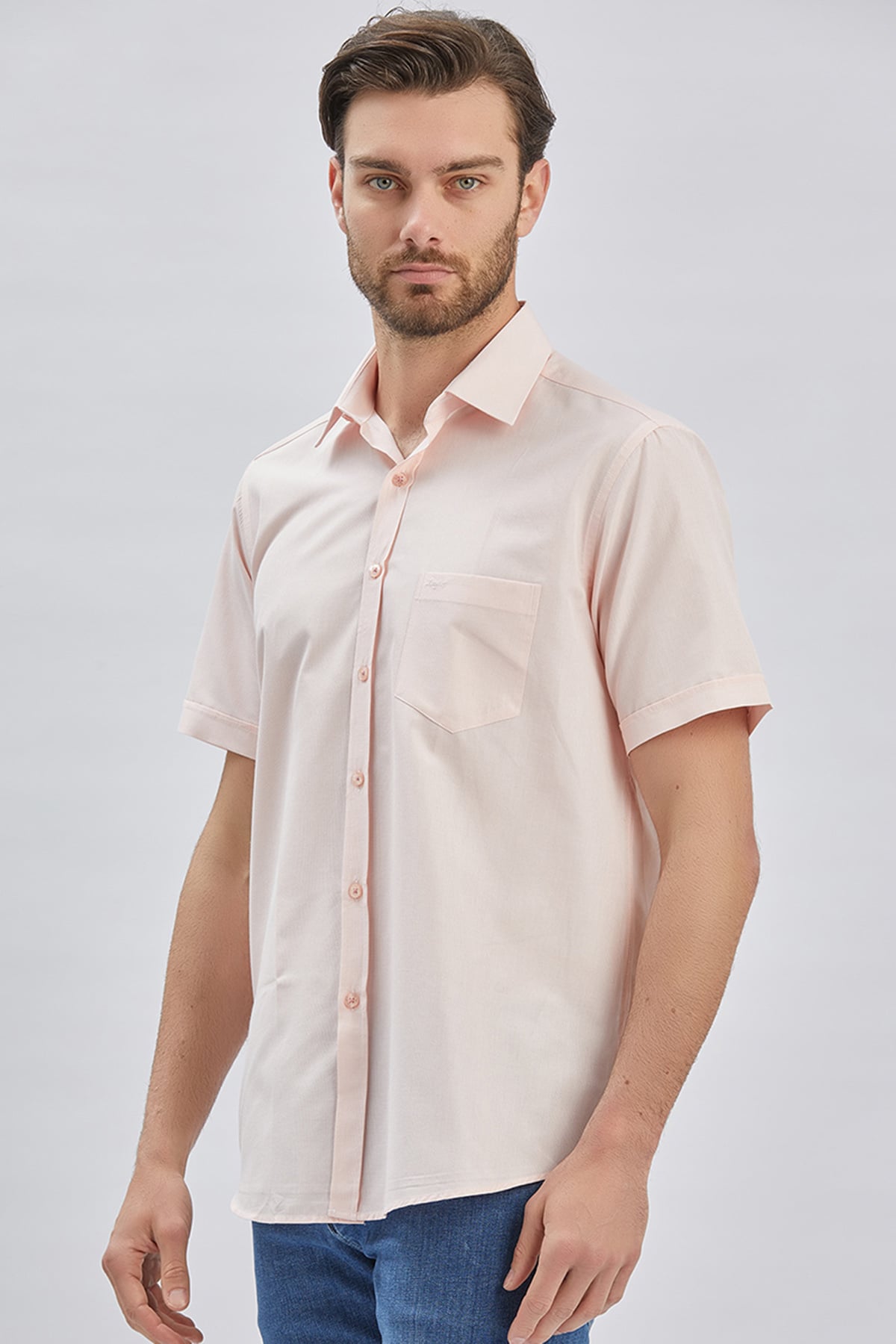Pembe Kısa Kollu Cepli Pamuklu Klasik Comfort Fit Rahat Kesim Gömlek 1004240231