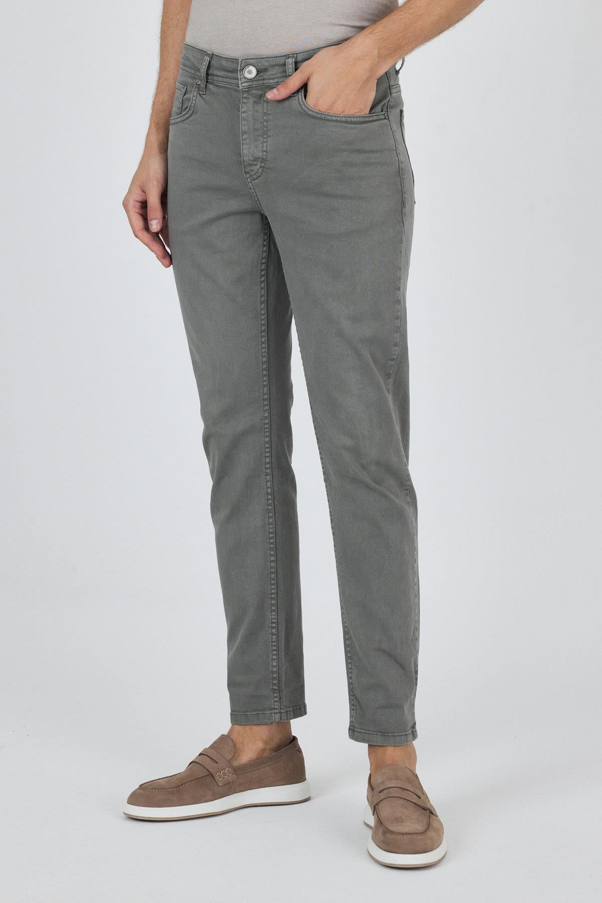 Yeşil Pamuklu 5 Cep Casual Slim Fit 5 Cep Pantolon 1003250318