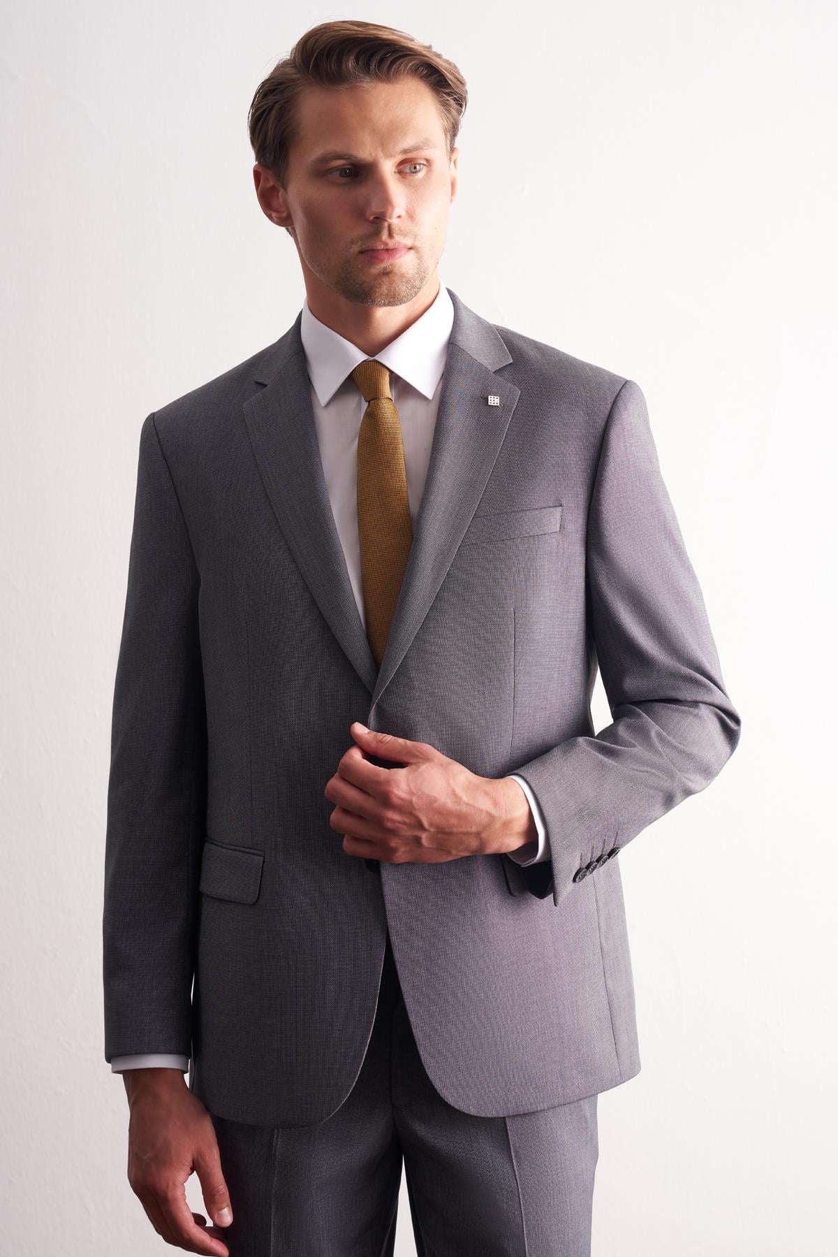 Kahverengi Mono Yaka Esnek Bel 4 Drop Comfort Fit Tam Astar Takım Elbise 1001255169