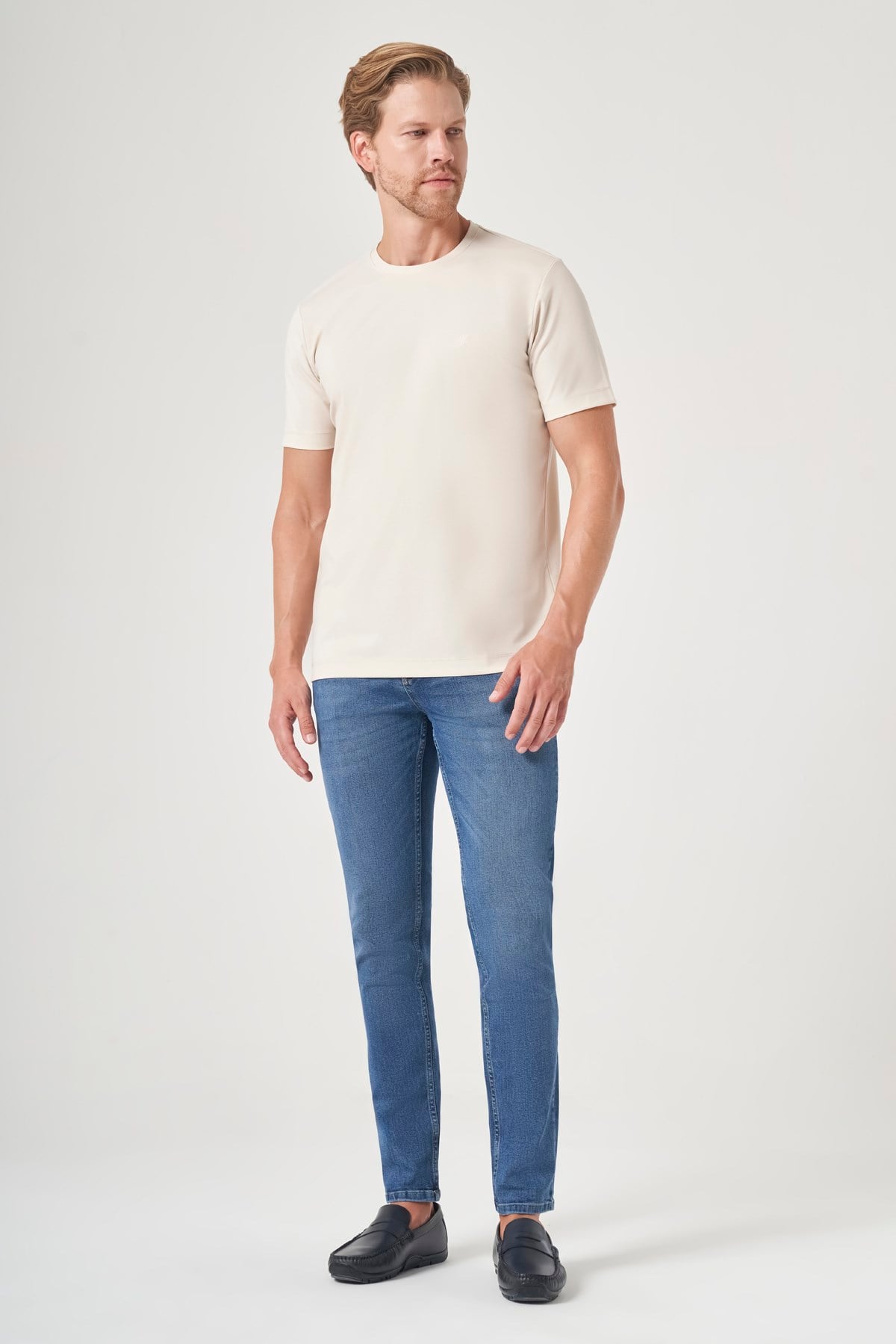 Taş Bisiklet Yaka Kısa Kol Örme Slim Fit Esnek Basic Tişört 1011260184