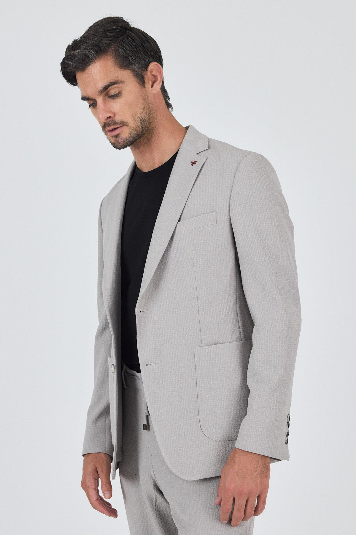 Taş Rengi Mono Yaka 6 Drop Slim Fit Esnek Beli Lastikli Takım Elbise 1001250174