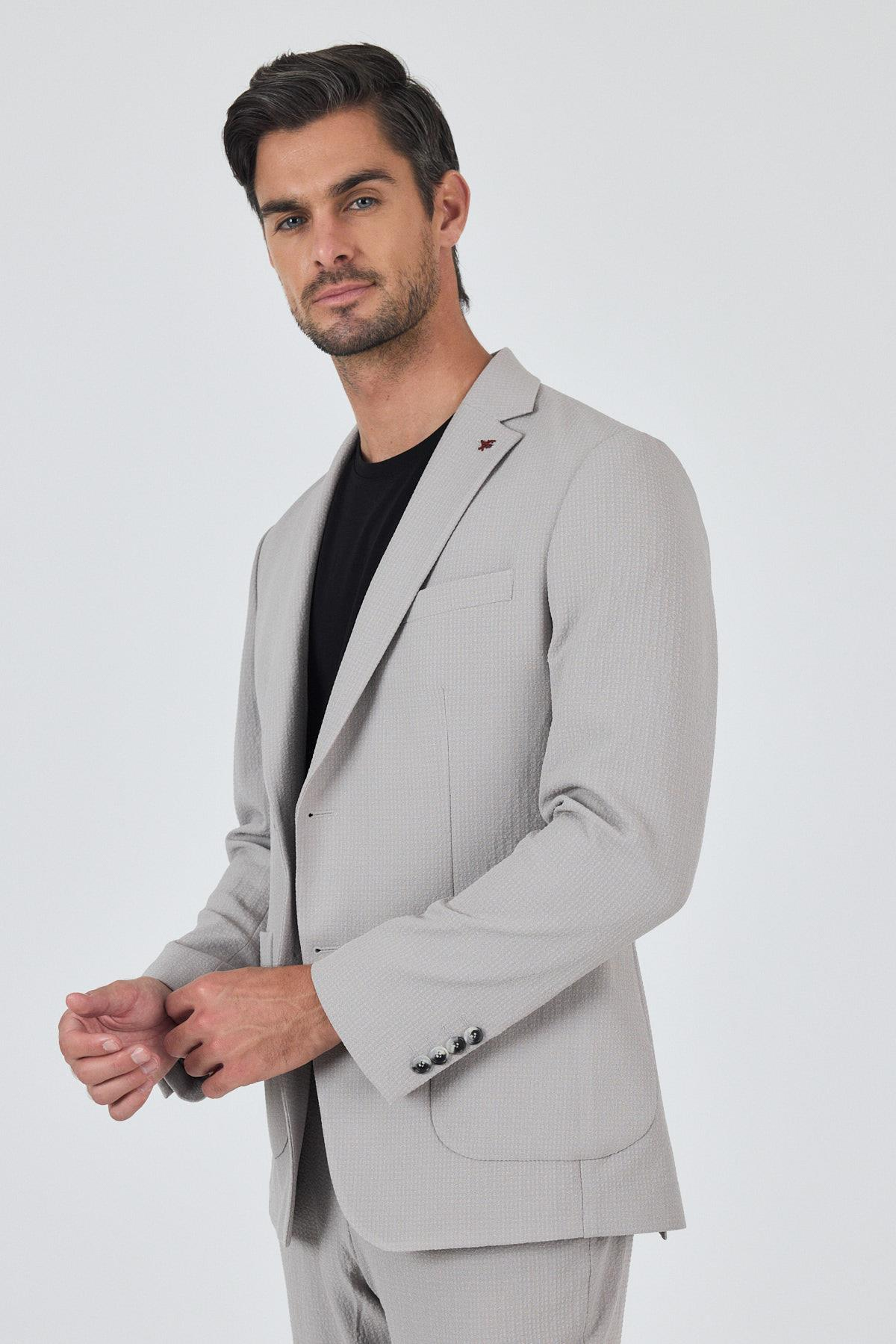 Taş Rengi Mono Yaka 6 Drop Slim Fit Esnek Beli Lastikli Takım Elbise 1001250174