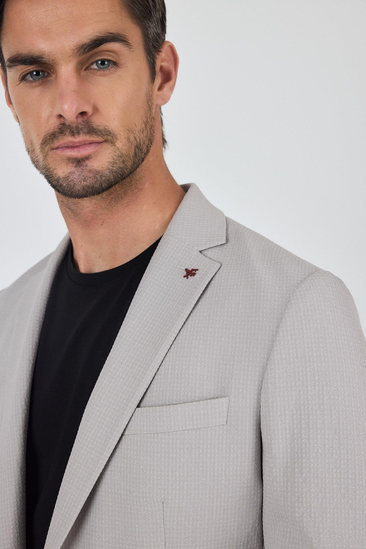 Taş Rengi Mono Yaka 6 Drop Slim Fit Esnek Beli Lastikli Takım Elbise 1001250174