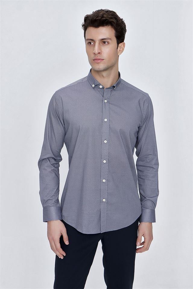 Kırmızı Uzun Kol Gömlek Yaka Klasik Slim Fit Pamuklu Likralı Gömlek 1004225208