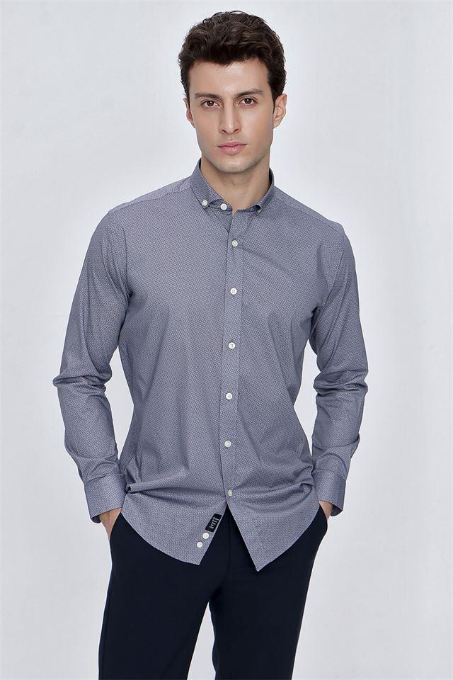 Kırmızı Uzun Kol Gömlek Yaka Klasik Slim Fit Pamuklu Likralı Gömlek 1004225208