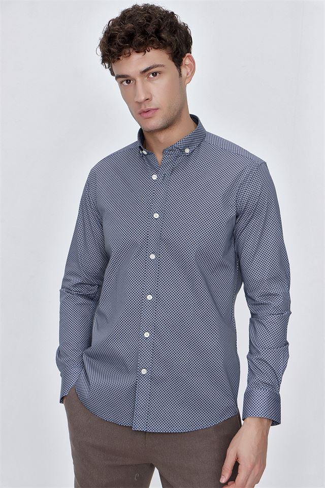 İndigo Uzun Kol Gömlek Yaka Klasik Slim Fit Pamuklu Likralı Gömlek 1004225207