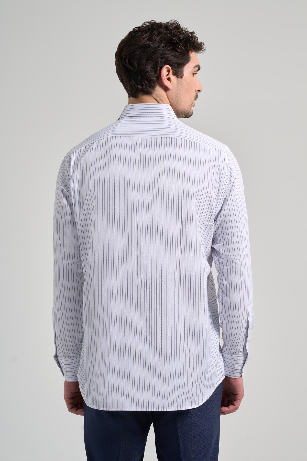 Kol Çizgili Desen Bez Ayağı İtalyan Yaka cepli Pamuklu Classic Comfort Fit Gömlek 1004250182