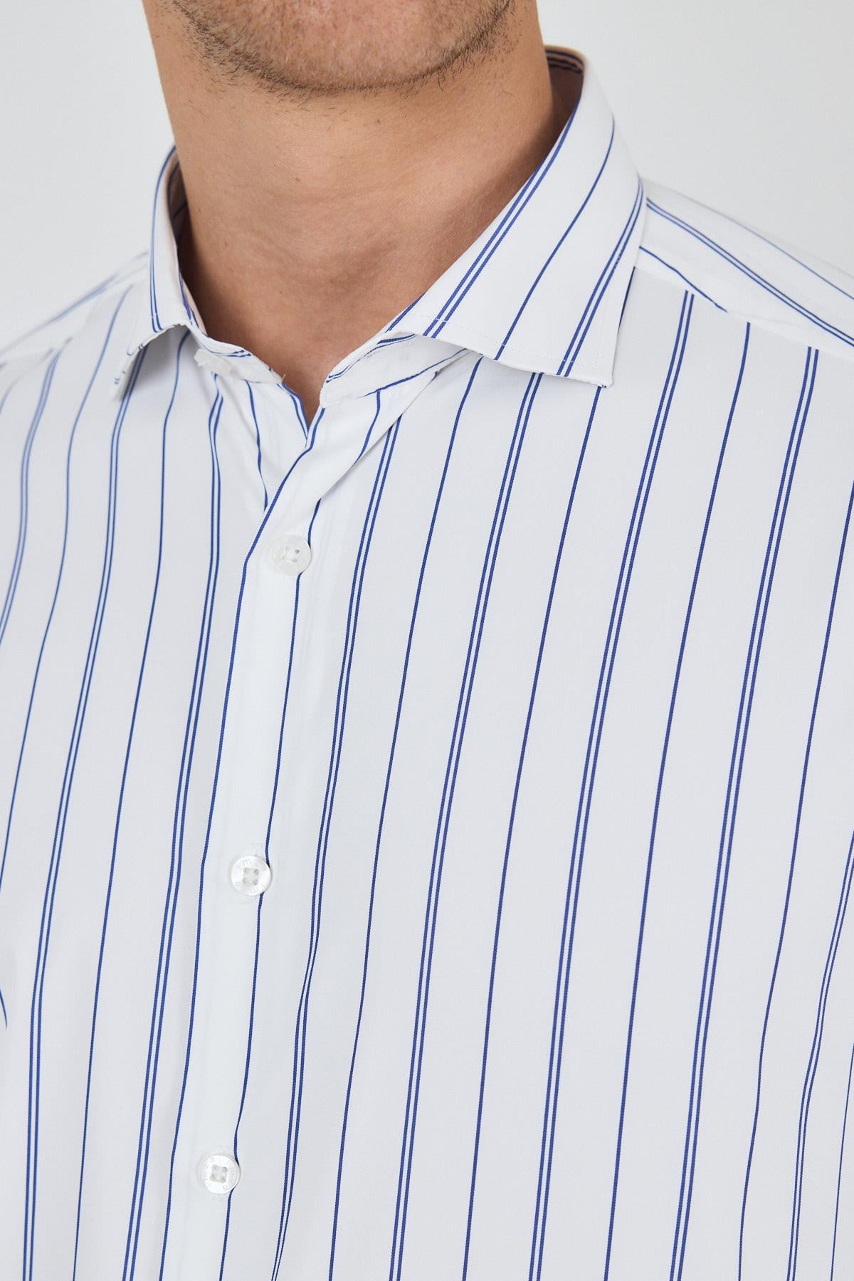 Kol Çizgili Desen Bez Ayağı İtalyan Yaka Cepsiz Esnek Classic Slim Fit Gömlek 1004250203