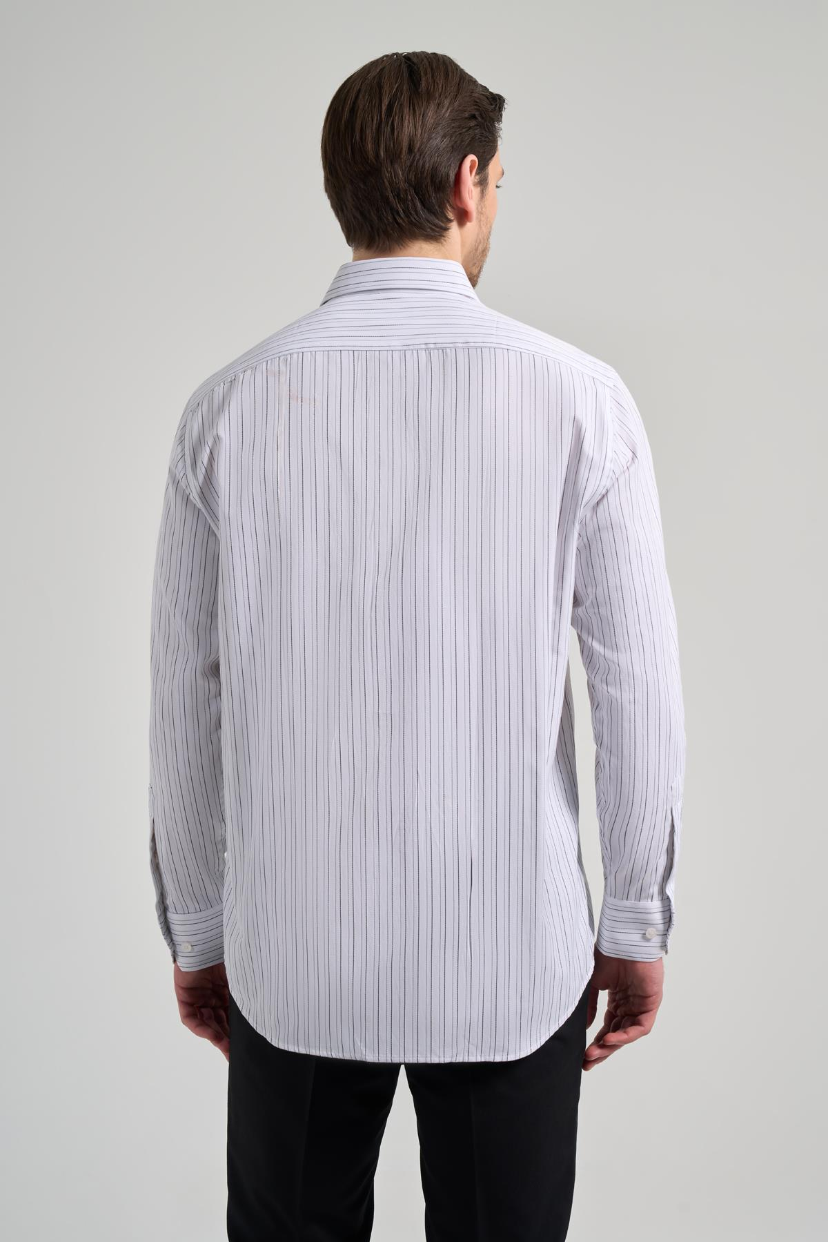 Kol Çizgili Desen Bez Ayağı İtalyan Yaka cepli Pamuklu Classic Comfort Fit Gömlek 1004250182