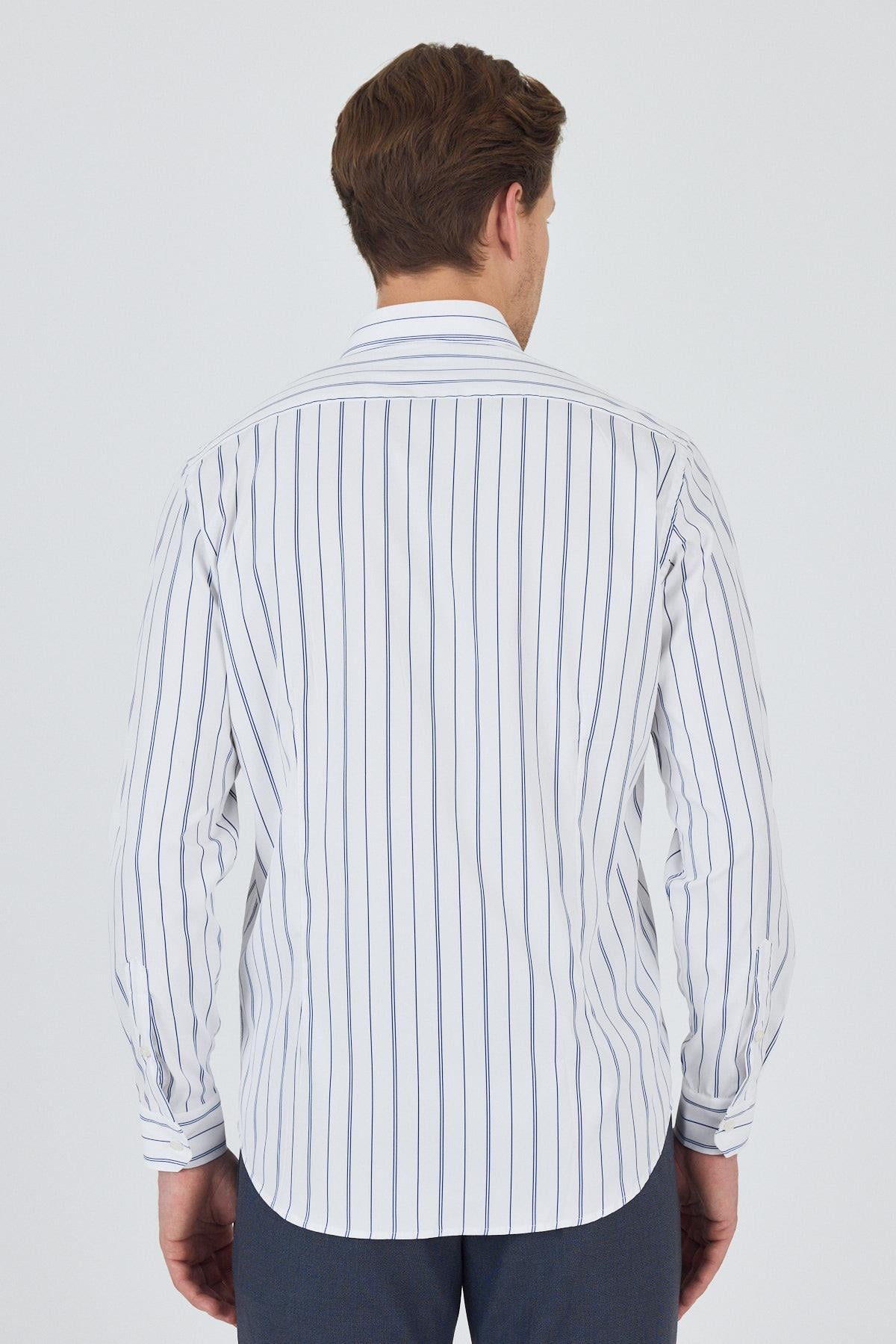 Kol Çizgili Desen Bez Ayağı İtalyan Yaka Cepsiz Esnek Classic Slim Fit Gömlek 1004250203