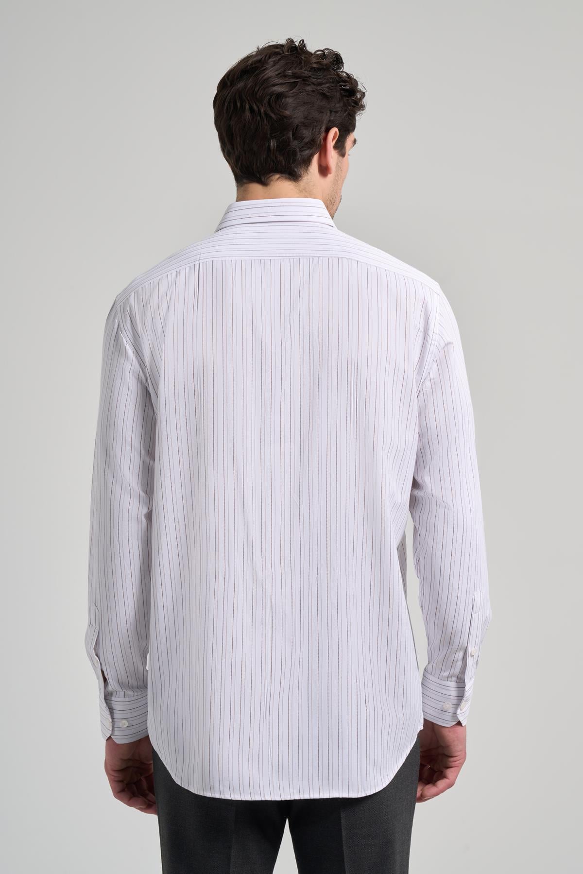 Kol Çizgili Desen Bez Ayağı İtalyan Yaka cepli Pamuklu Classic Comfort Fit Gömlek 1004250182