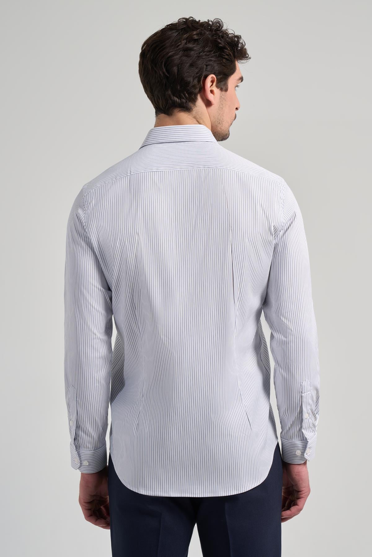 Kol Çizgili Desen Bez Ayağı İtalyan Yaka Cepsiz Esnek Classic Slim Fit Gömlek 1004250201