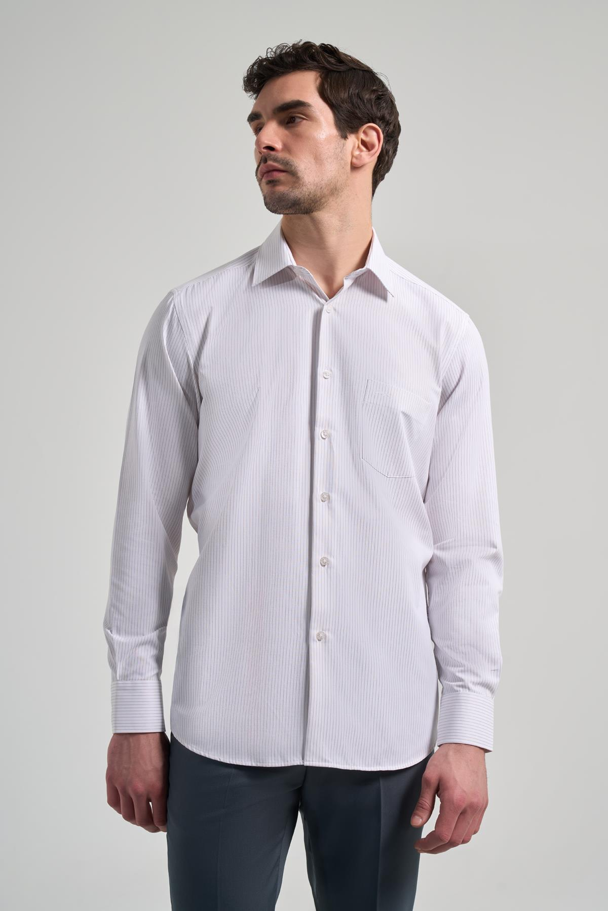 Kol Çizgili Desen Bez Ayağı Sert Yaka cepli Pamuklu Classic Comfort Fit Gömlek 1004250172