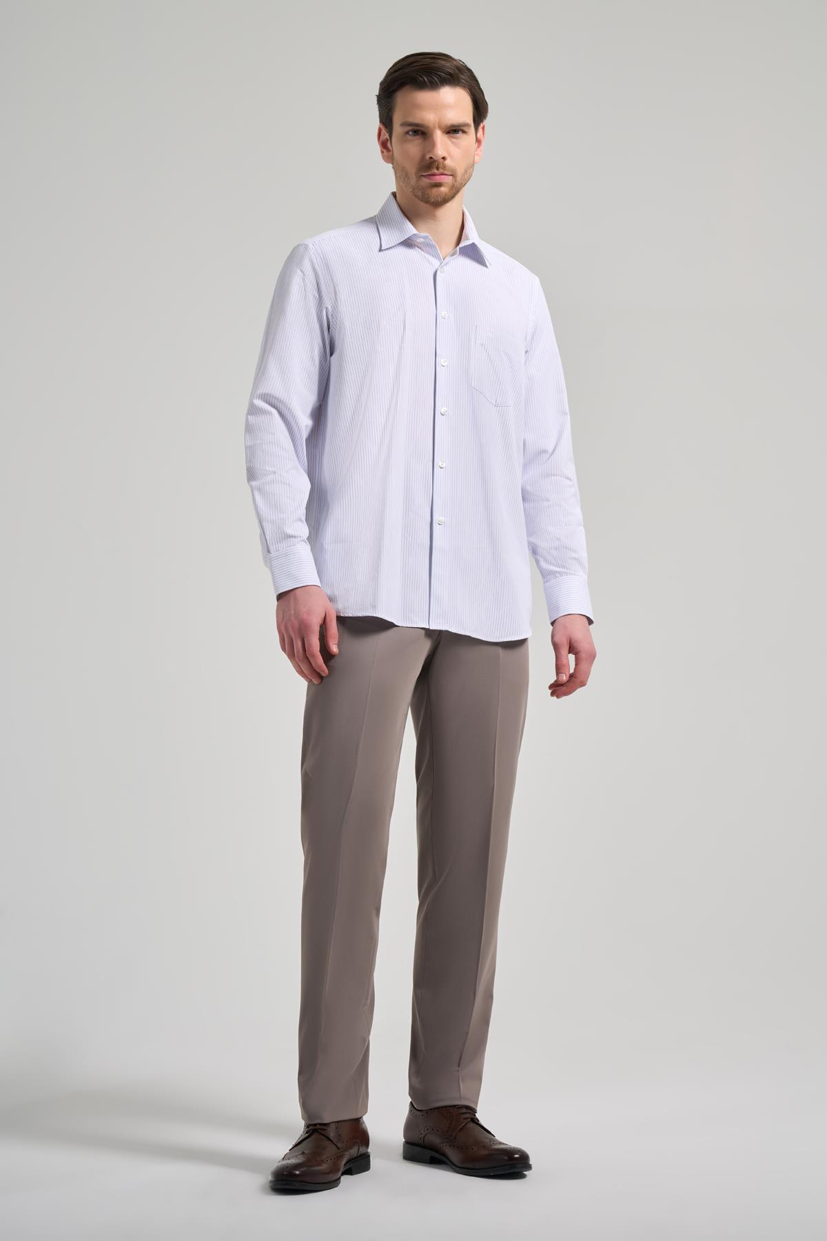 Kol Çizgili Desen Bez Ayağı Sert Yaka cepli Pamuklu Classic Comfort Fit Gömlek 1004250172