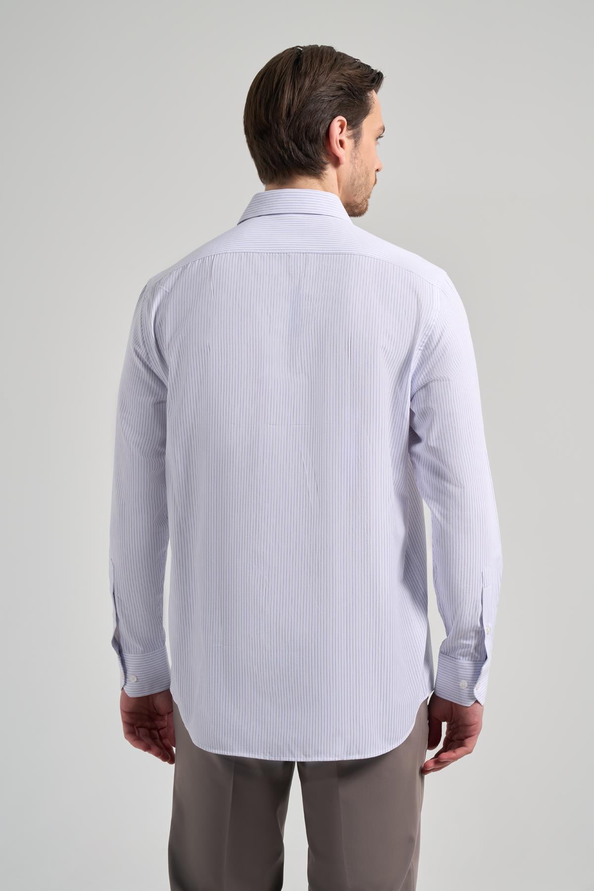 Kol Çizgili Desen Bez Ayağı Sert Yaka cepli Pamuklu Classic Comfort Fit Gömlek 1004250172