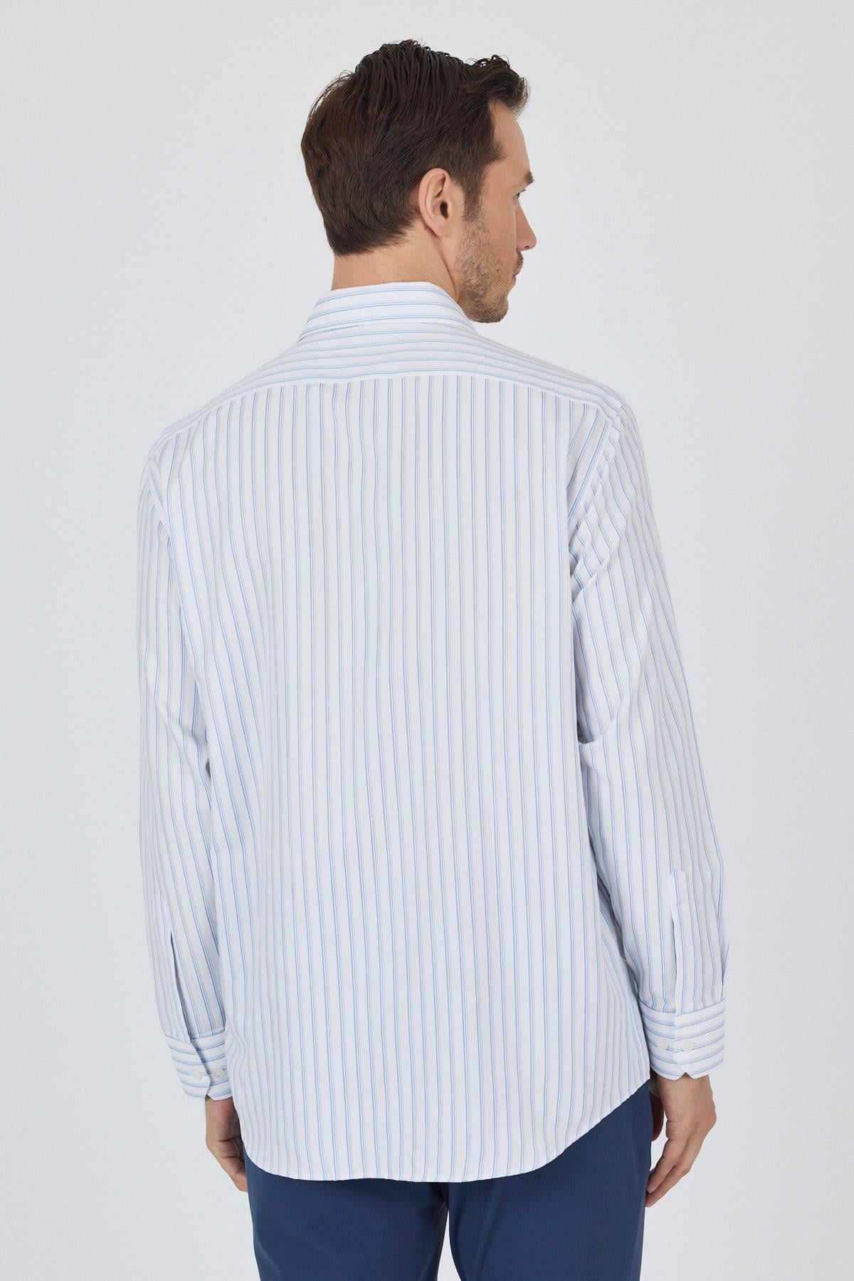 Kol Çizgili Desen Bez Ayağı Sert Yaka cepli Pamuklu Classic Comfort Fit Gömlek 1004250193