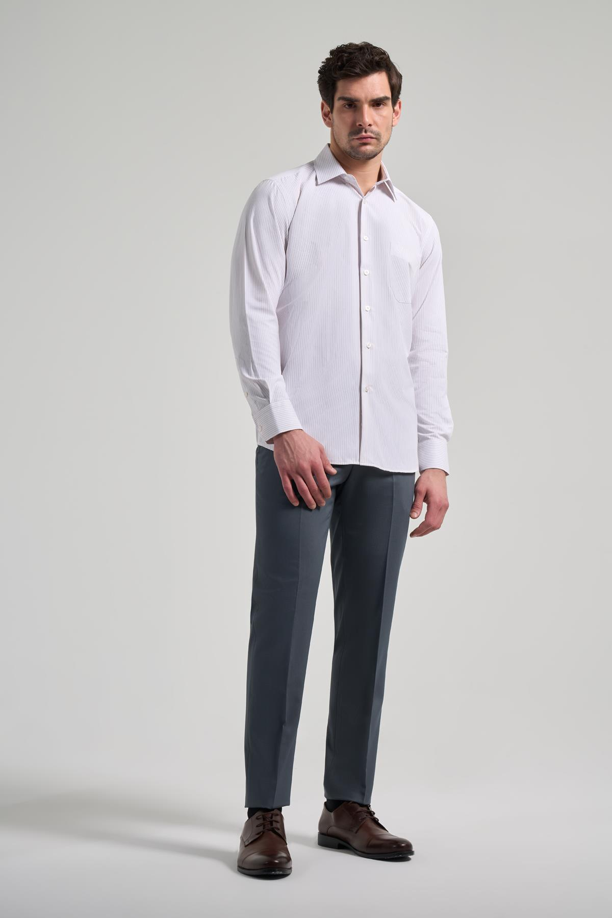 Kol Çizgili Desen Bez Ayağı Sert Yaka cepli Pamuklu Classic Comfort Fit Gömlek 1004250172