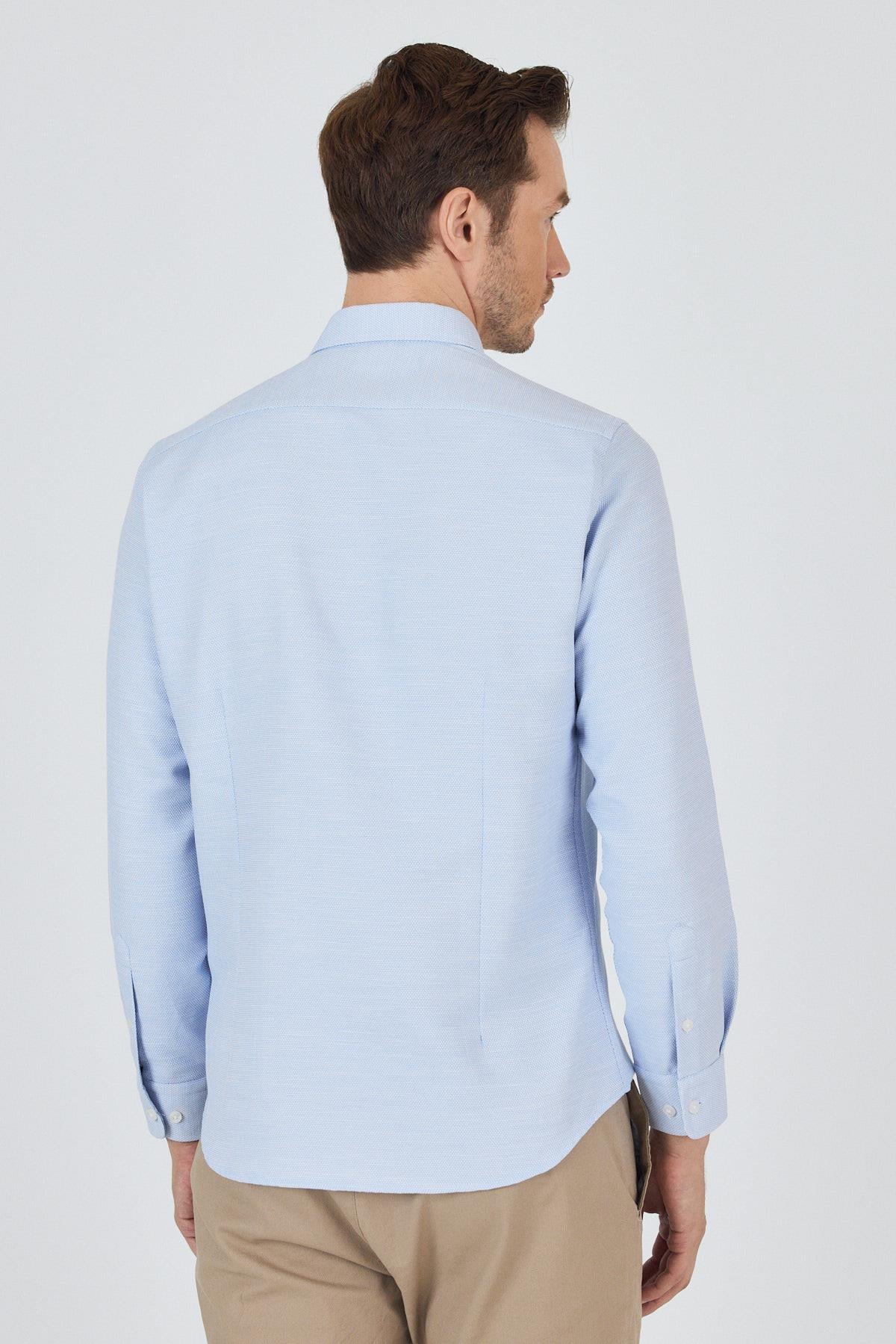 Kol Desenli Armürlü Düğmeli Yaka Cepsiz Pamuklu Classic Slim Fit Gömlek 1004250204