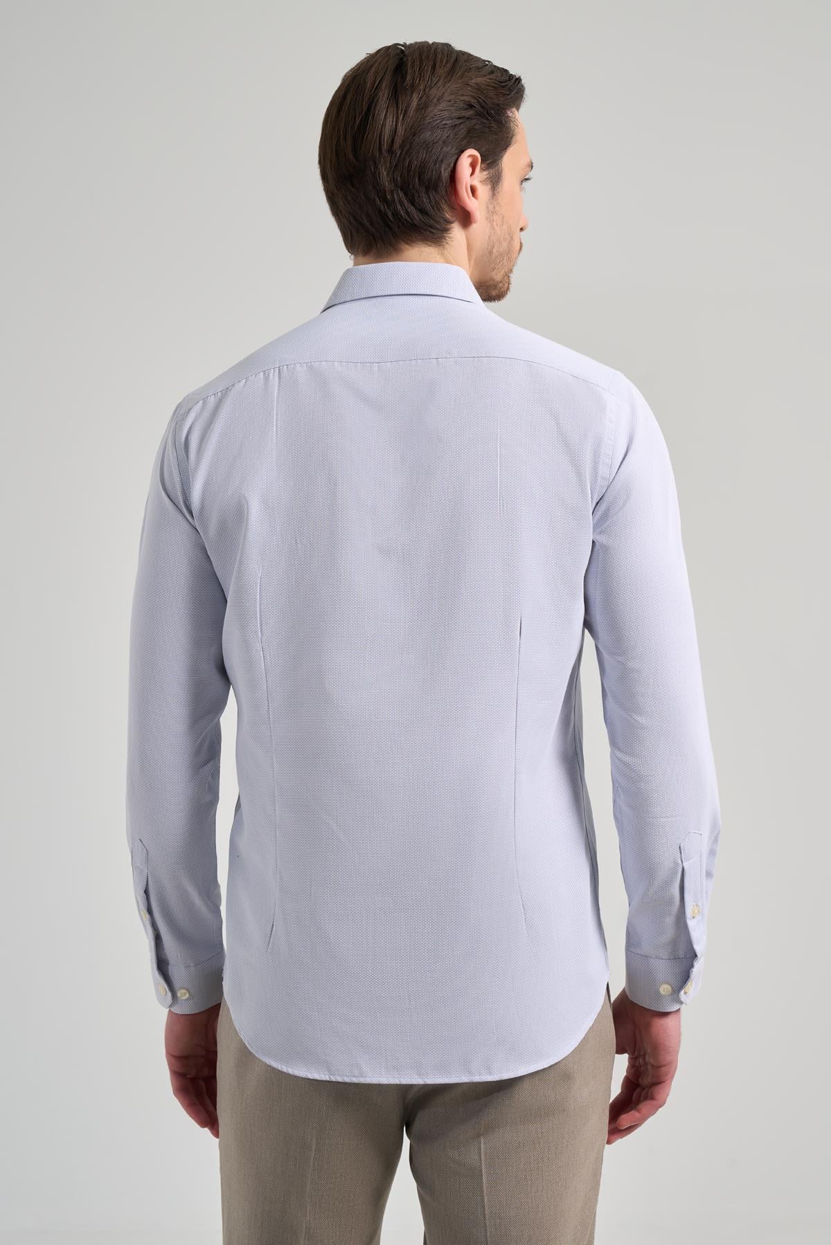 Mavi Kol Desenli Armürlü İtalyan Yaka Cepsiz Pamuklu Classic Slim Fit Gömlek 1004250161