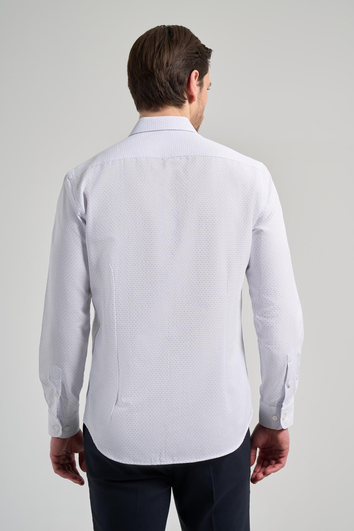 Uzun Kol Desenli Armürlü İtalyan Yaka Cepsiz Pamuklu Classic Slim Fit Gömlek 1004250196