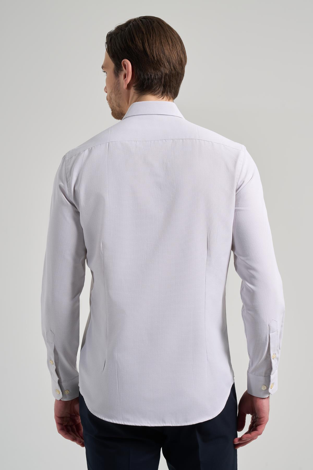 Gri Kol Desenli Armürlü İtalyan Yaka Cepsiz Pamuklu Classic Slim Fit Gömlek 1004250161