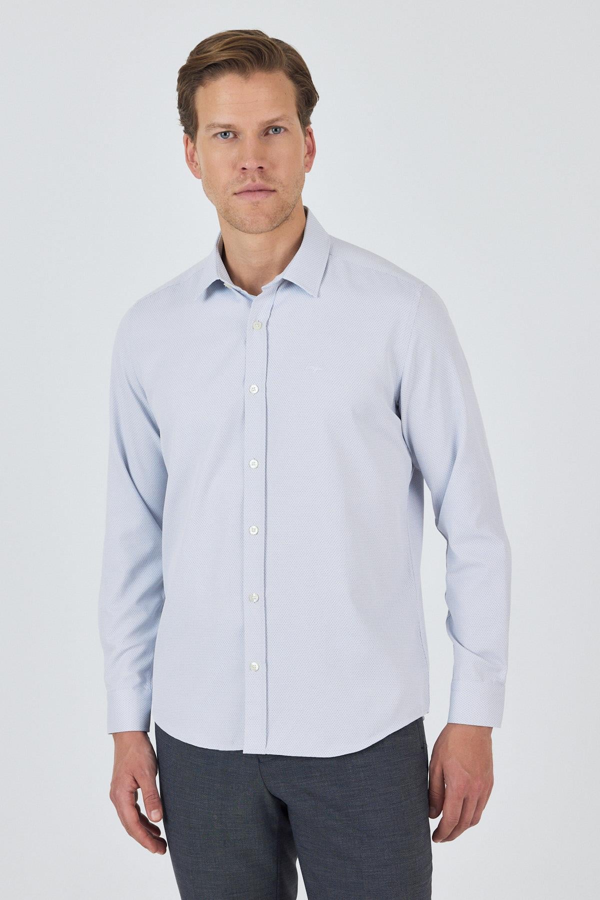 Sert Yaka Cepsiz Uzun Kol Slim Fit Pamuklu Gömlek 1004250184