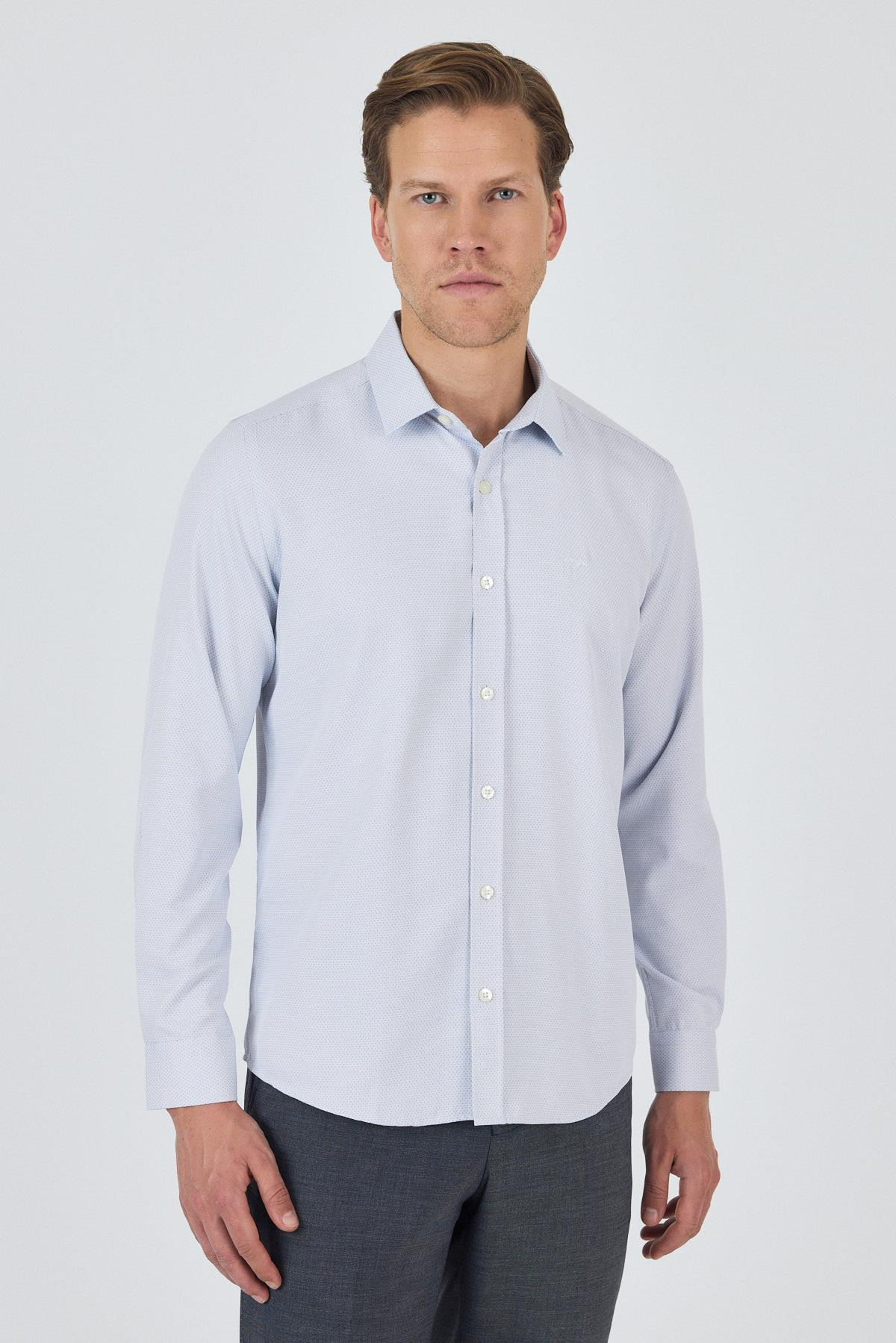 Sert Yaka Cepsiz Uzun Kol Slim Fit Pamuklu Gömlek 1004250184