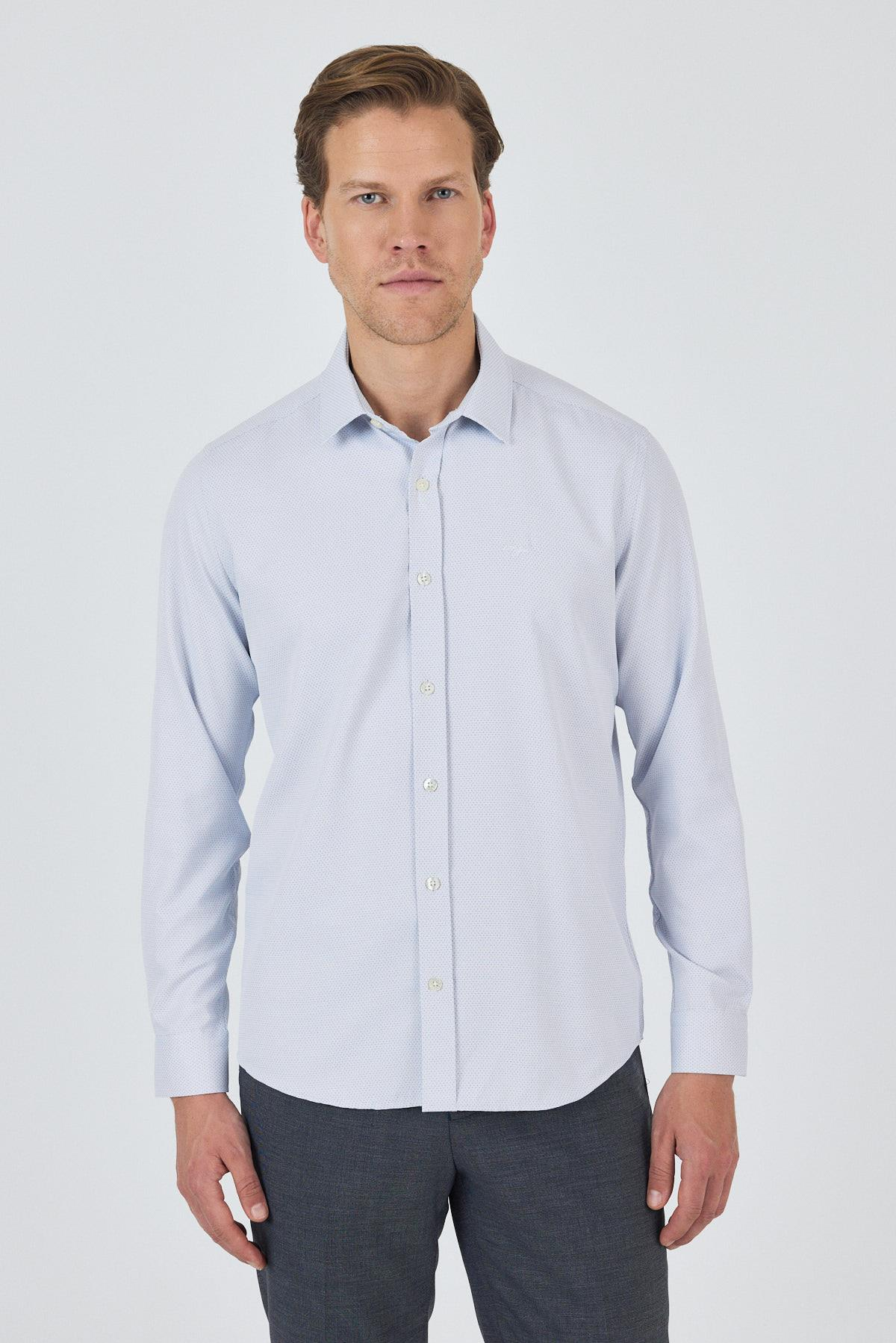 Sert Yaka Cepsiz Uzun Kol Slim Fit Pamuklu Gömlek 1004250184