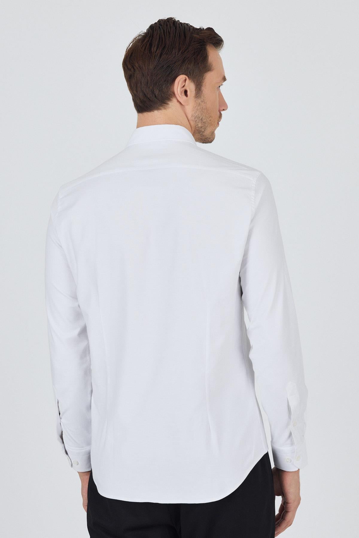 Kol Düz Bez Ayağı Düğmeli Yaka Cepsiz Pamuklu Casual Slim Fit Gömlek 1004250212