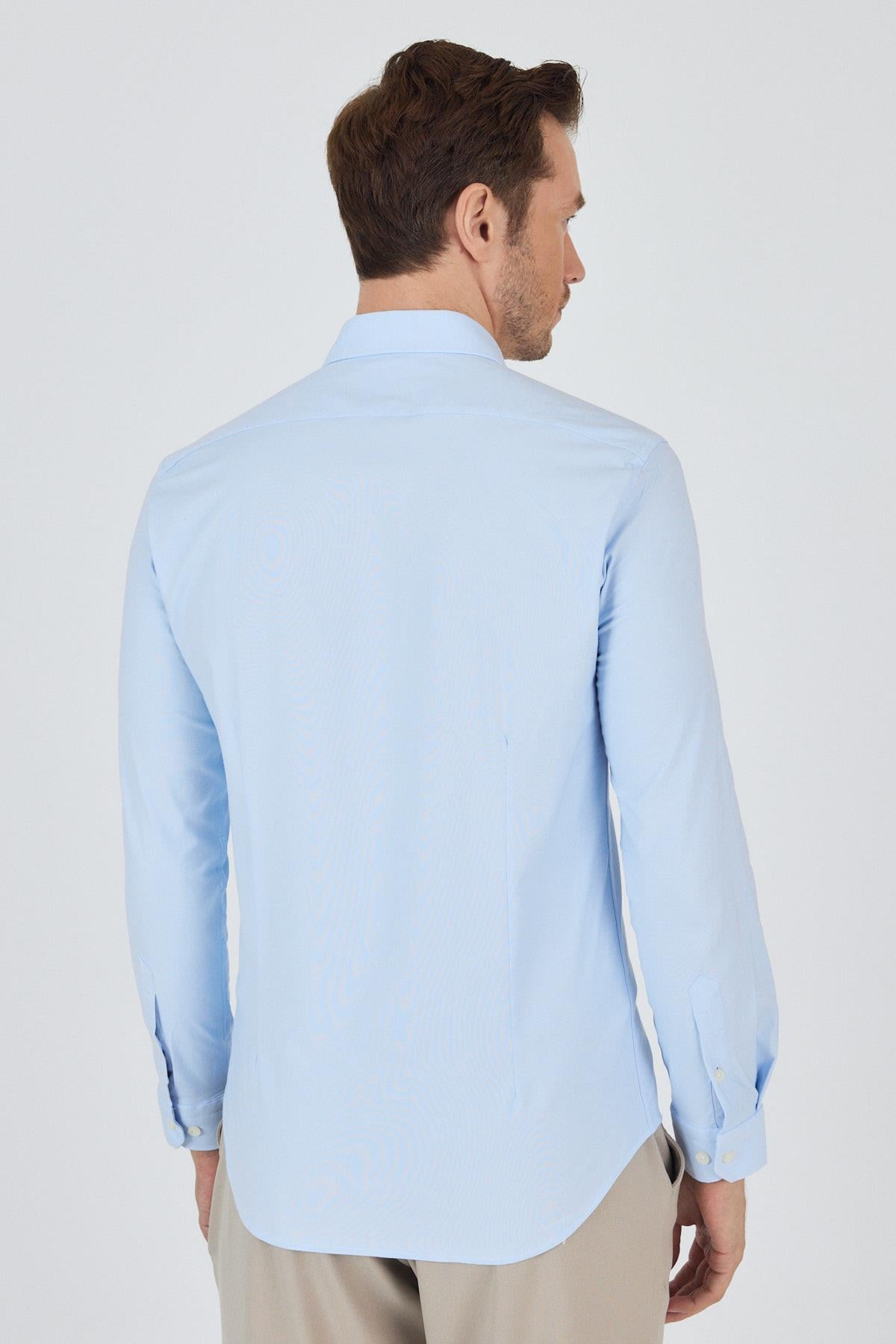 Kol Düz Bez Ayağı Düğmeli Yaka Cepsiz Pamuklu Casual Slim Fit Gömlek 1004250212