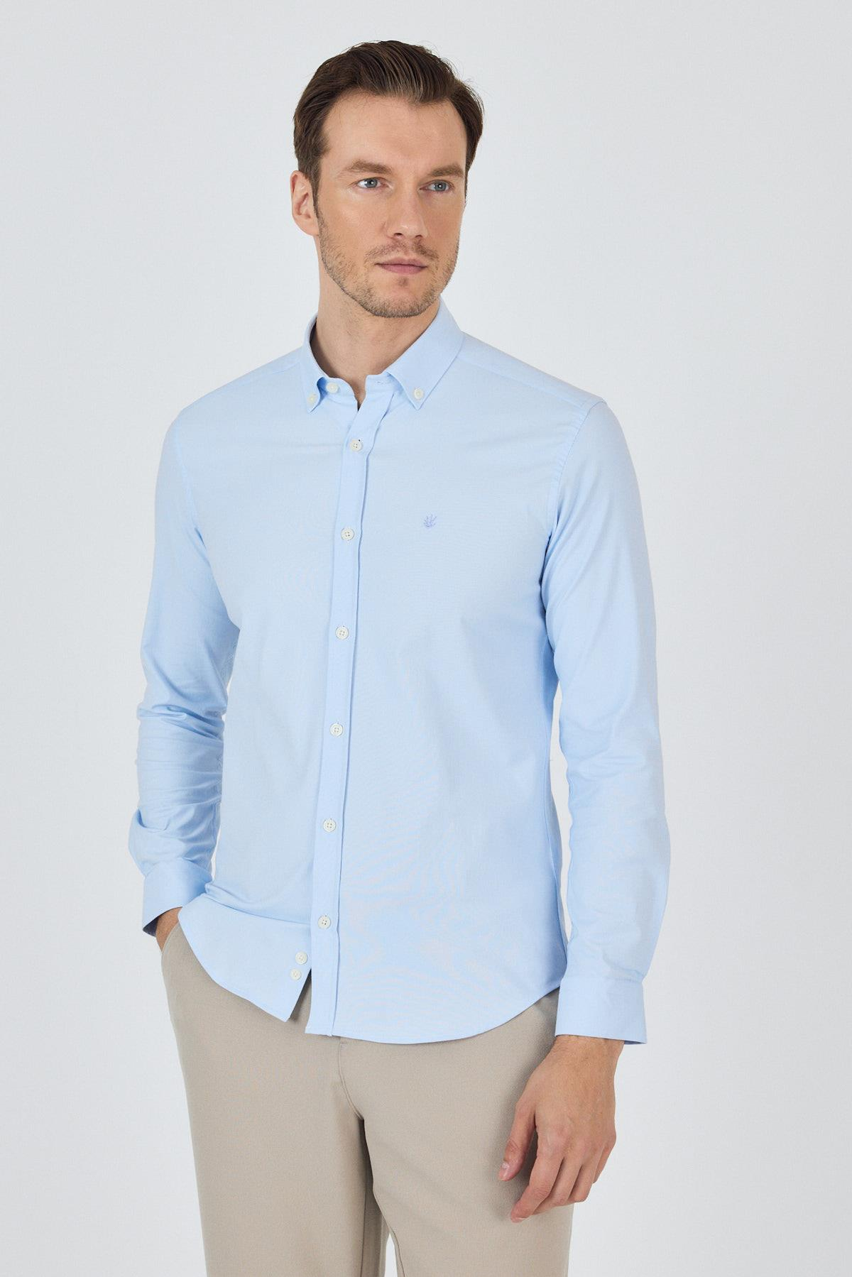 Kol Düz Bez Ayağı Düğmeli Yaka Cepsiz Pamuklu Casual Slim Fit Gömlek 1004250212