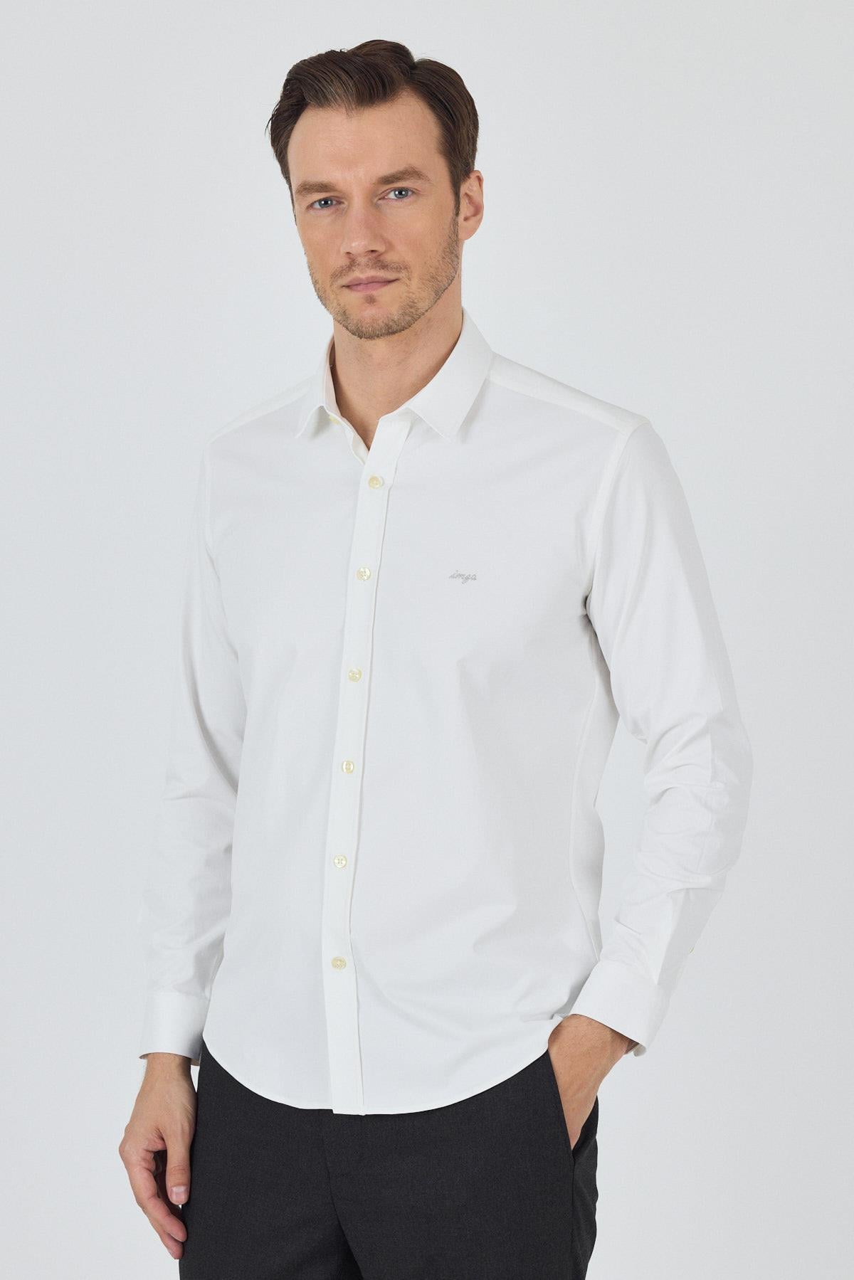 Kol Düz Bez Ayağı Sert Yaka Cepsiz Pamuklu Classic Slim Fit Gömlek 1004250211