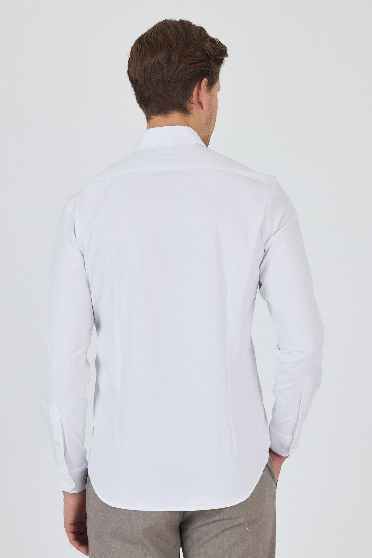 Kol Düz Bez Ayağı Sert Yaka Cepsiz Pamuklu Classic Slim Fit Gömlek 1004250195