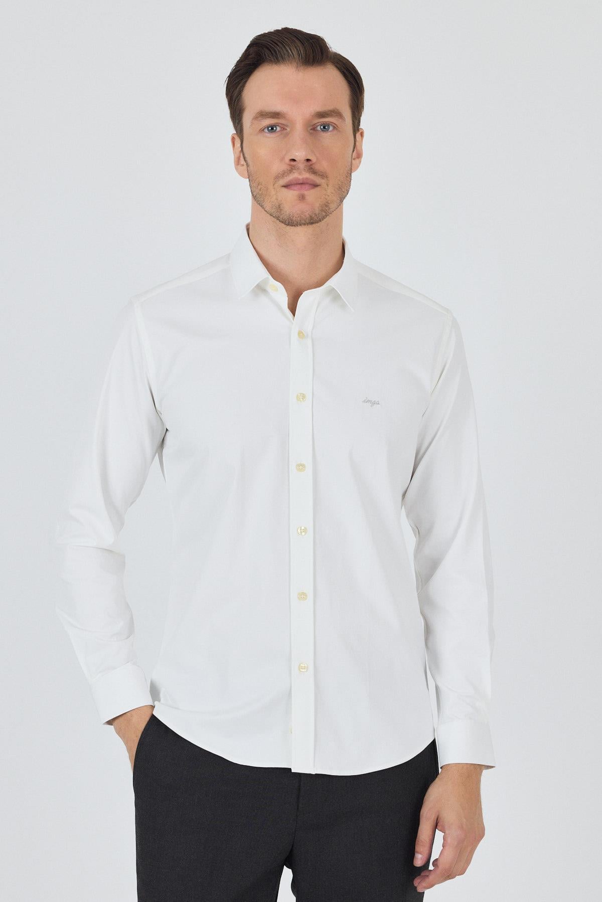 Kol Düz Bez Ayağı Sert Yaka Cepsiz Pamuklu Classic Slim Fit Gömlek 1004250211