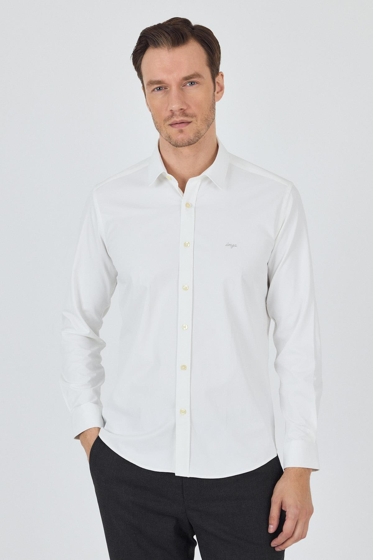 Kol Düz Bez Ayağı Sert Yaka Cepsiz Pamuklu Classic Slim Fit Gömlek 1004250211