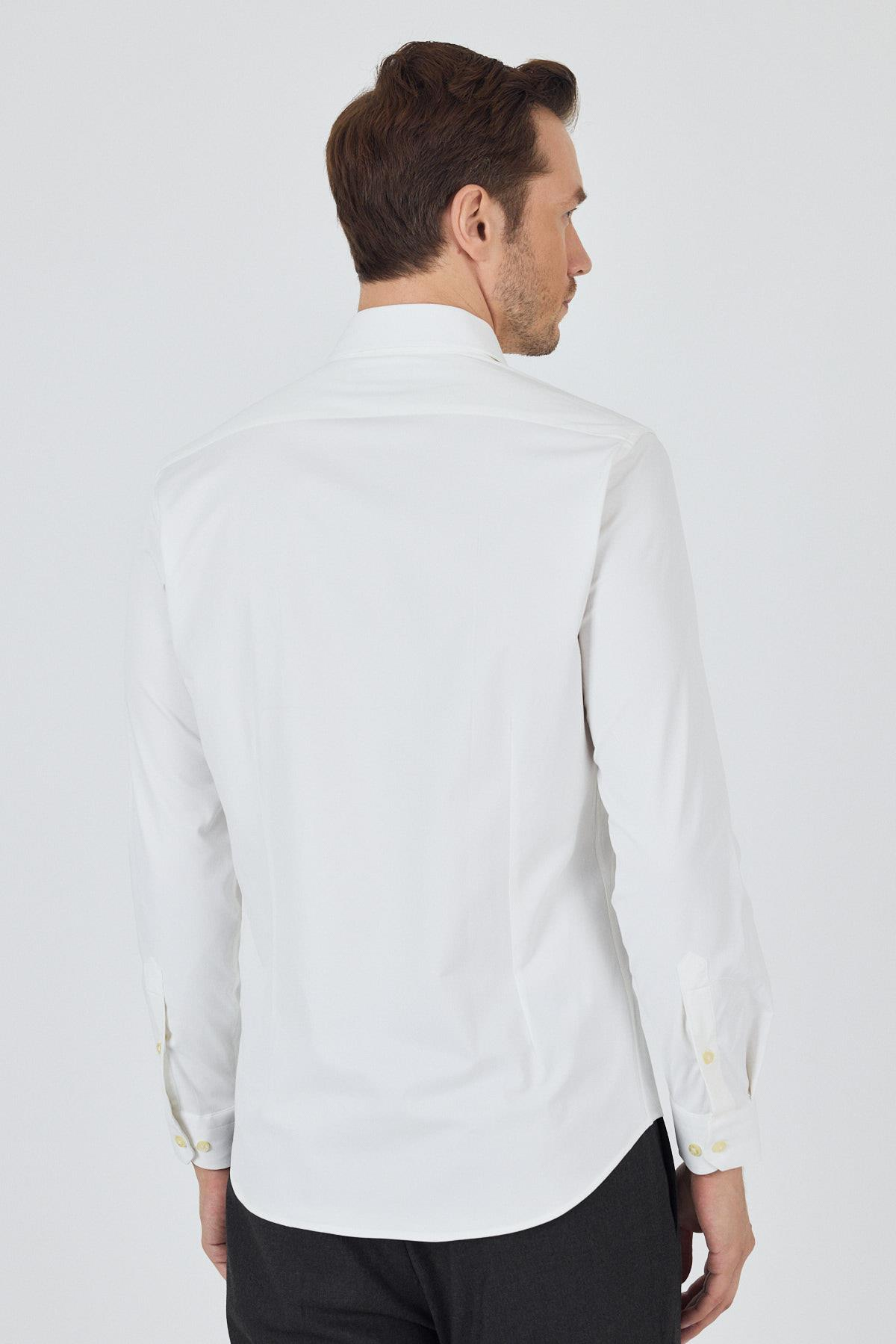Kol Düz Bez Ayağı Sert Yaka Cepsiz Pamuklu Classic Slim Fit Gömlek 1004250211