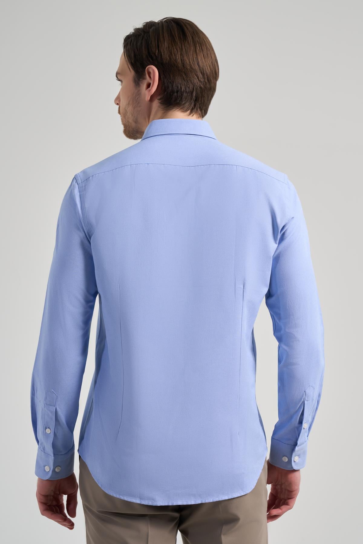 Mavi Kol Düz Oxford Düğmeli Yaka Cepsiz Pamuklu Classic Slim Fit Gömlek 1004250168