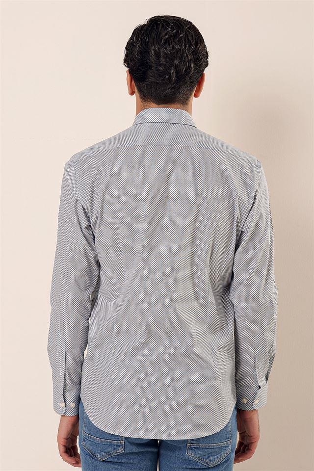 Beyaz Uzun Kollu Baskılı Cepsiz Pamuklu Likralı Casual Slim Fit Dar Kesim Gömlek 1004230120