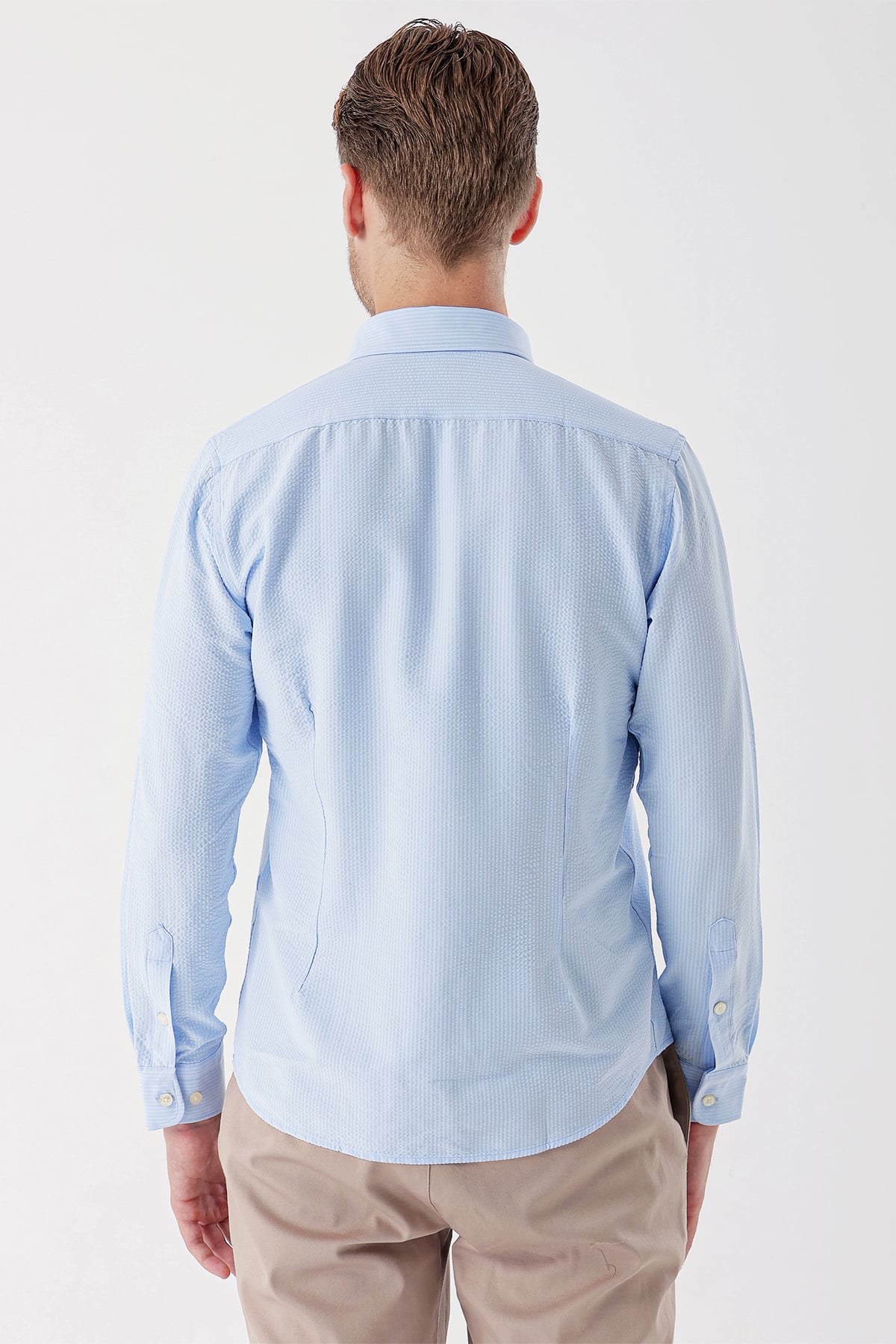 DMT Yaka Uzun Kol Cepsiz Slim Fit Classic Esnek Gömlek 1004230233