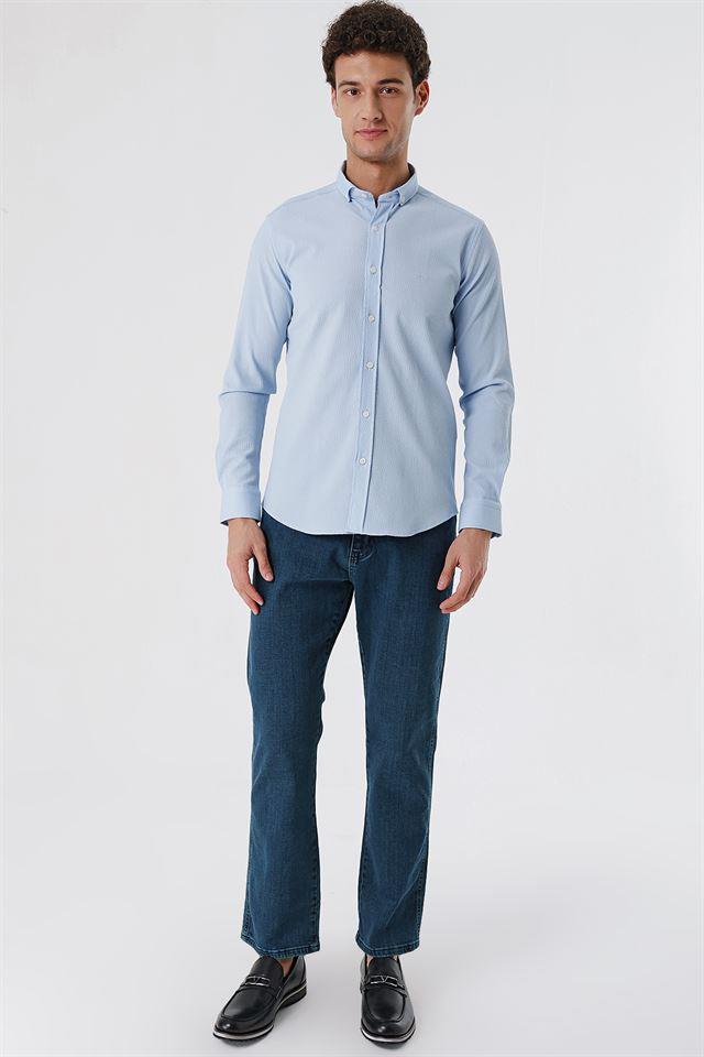Mavi DMT Yaka Uzun Kol Cepsiz Slim Fit Classic Pamuklu Gömlek 1004230178