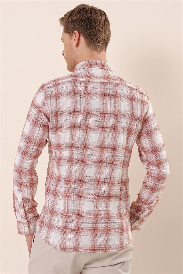 Kırmızı DMT Yaka Uzun Kol Cepsiz Slim Fit Classic Pamuklu Gömlek 1004230176