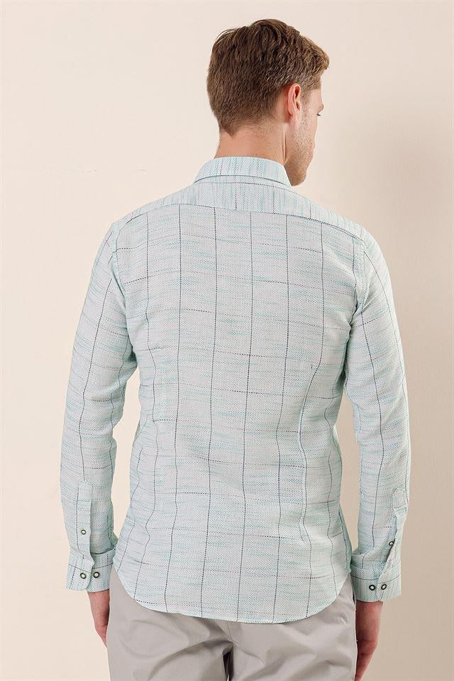 Yeşil DMT Yaka Uzun Kol Cepsiz Slim Fit Classic Pamuklu Gömlek 1004230175