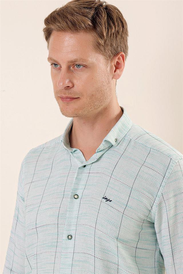 Yeşil DMT Yaka Uzun Kol Cepsiz Slim Fit Classic Pamuklu Gömlek 1004230175