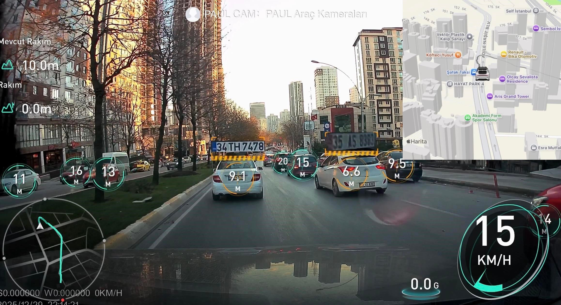 PAUL LENS 4K Araç Kamerası Ön Arka Plaka Okuma, Hız Göstergesi, Gps Harita, ADAS, 5G Wi-Fi,  
