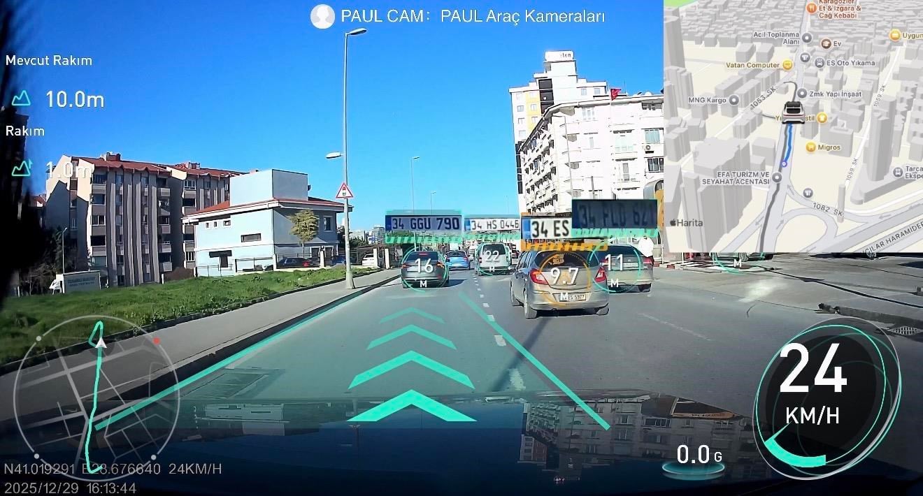 PAUL LENS 4K Araç Kamerası Ön Arka Plaka Okuma, Hız Göstergesi, Gps Harita, ADAS, 5G Wi-Fi,  