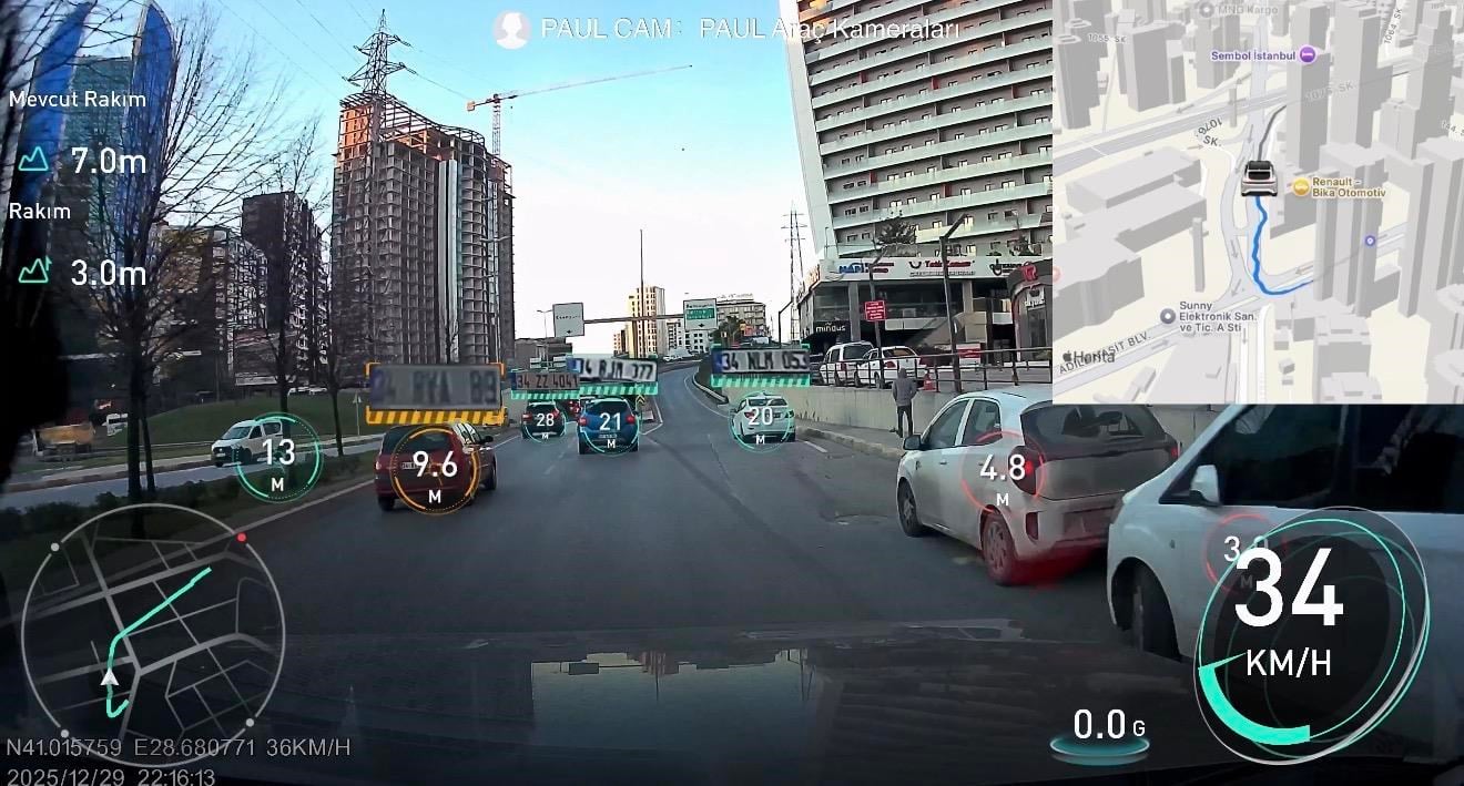 PAUL LENS 4K Araç Kamerası Ön Arka Plaka Okuma, Hız Göstergesi, Gps Harita, ADAS, 5G Wi-Fi,  