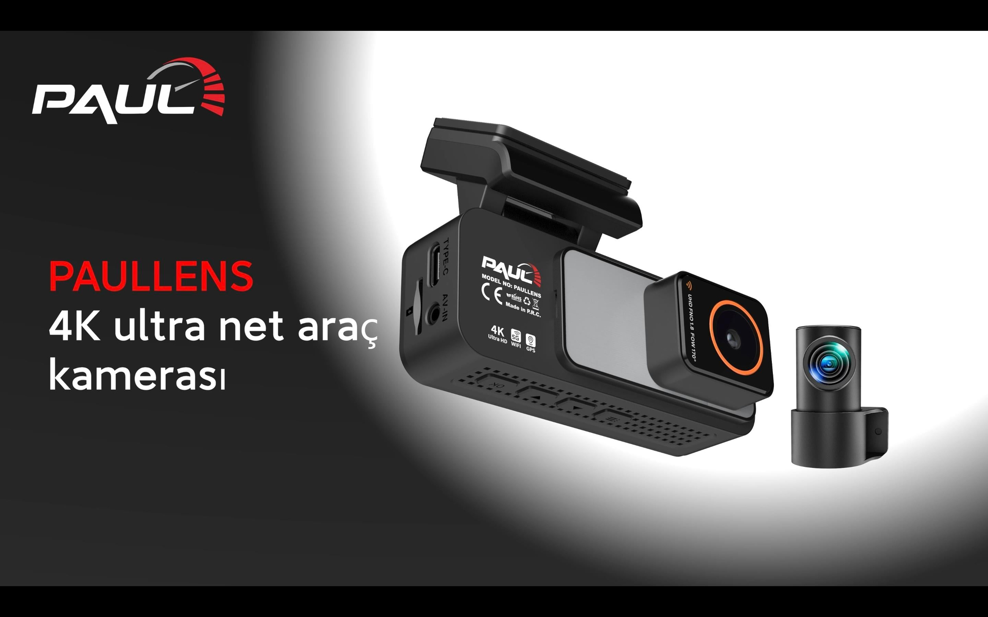 PAUL LENS 4K Araç Kamerası Ön Arka Plaka Okuma, Hız Göstergesi, Gps Harita, ADAS, 5G Wi-Fi,  
