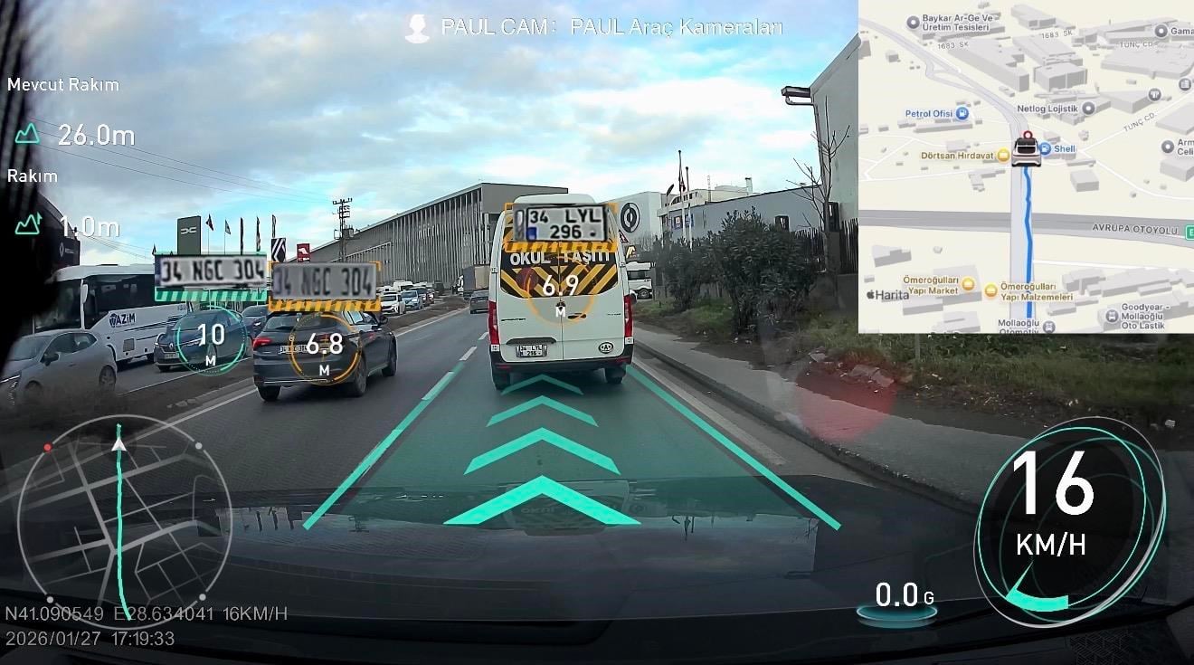PAUL LENS 4K Araç Kamerası Ön Arka Plaka Okuma, Hız Göstergesi, Gps Harita, ADAS, 5G Wi-Fi,  