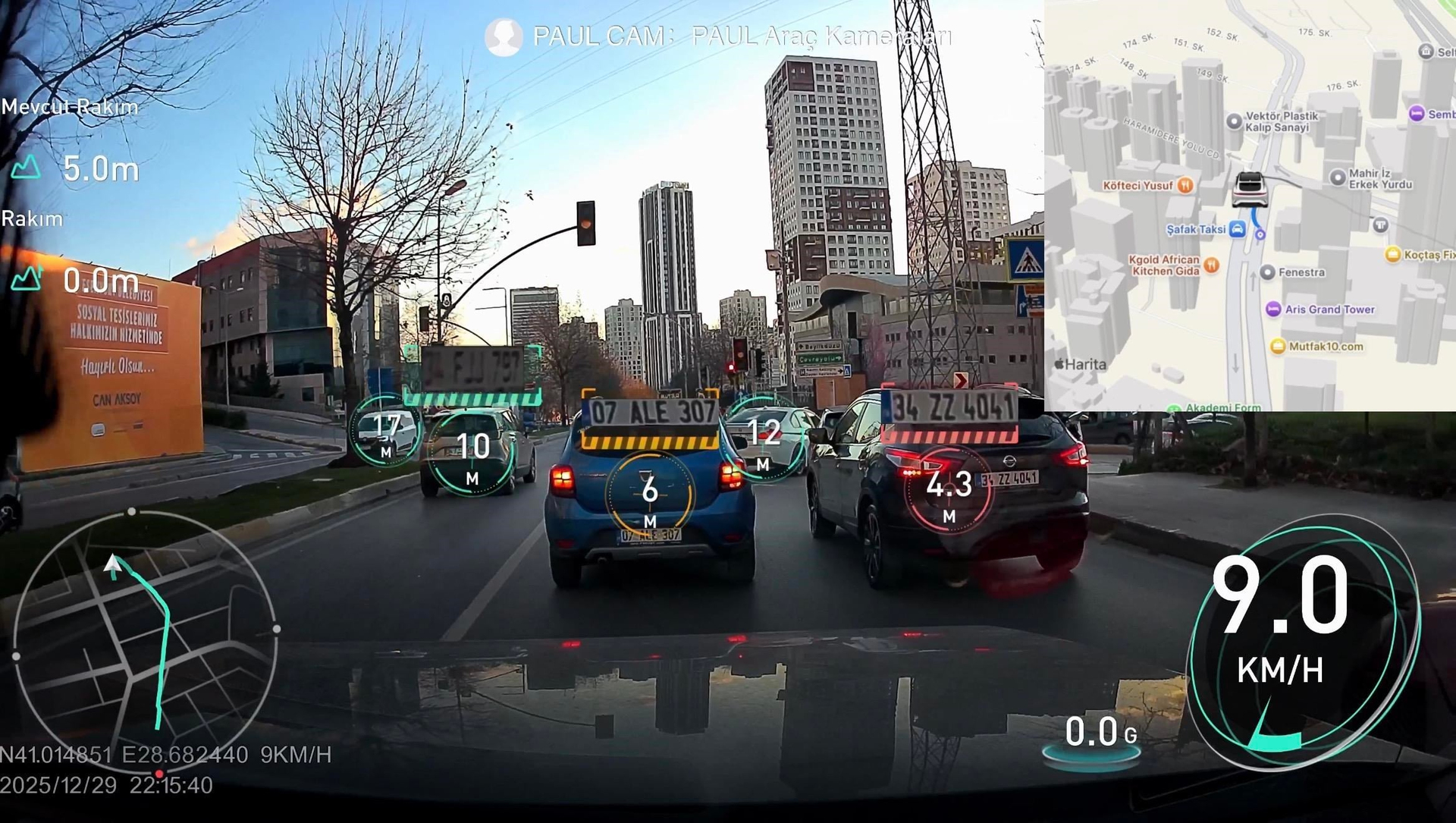 PAUL LENS 4K Araç Kamerası Ön Arka Plaka Okuma, Hız Göstergesi, Gps Harita, ADAS, 5G Wi-Fi,  